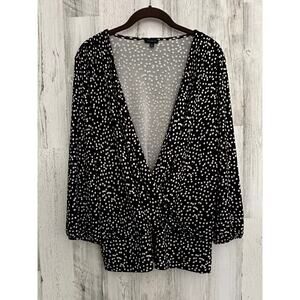 Talbots Womens Faux Wrap Surplice Blouse Shirt Size Medium Black White Dot